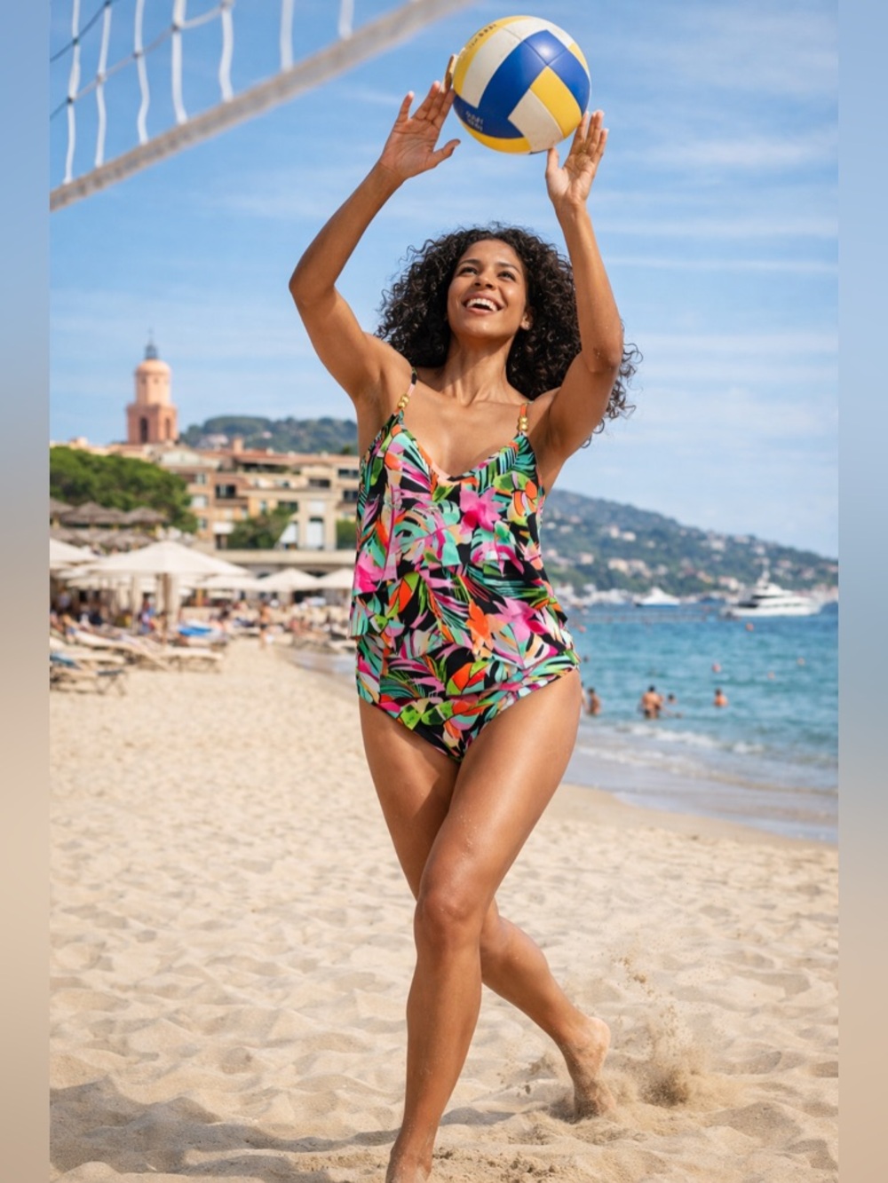 BEYOND CONTROL Tropical Ruffle One-Piece Swimsuit Size  8 Vibrant Floral Print